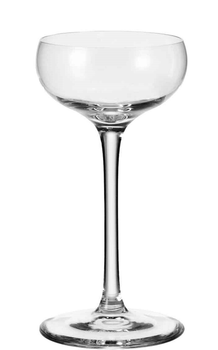 Elegante Likörschale Cheers aus klarem Glas, seitliche Ansicht