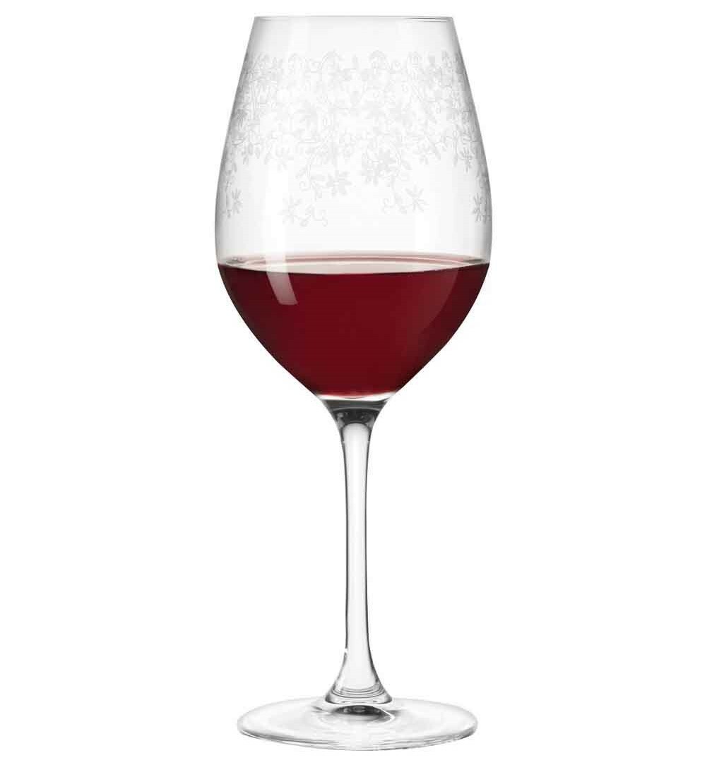 Leonardo Rotweinglas CHATEAU Rotweinglas Chateau mit filigranem Muster, gefüllt mit Rotwein, seitliche Ansicht