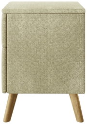 Beige Nachtkonsole mit Stoffbezug und Holzbeinen, Seitenansicht