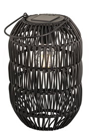 Schwarze Solar Laterne aus Eisen mit geflochtenem Design, seitliche Perspektive