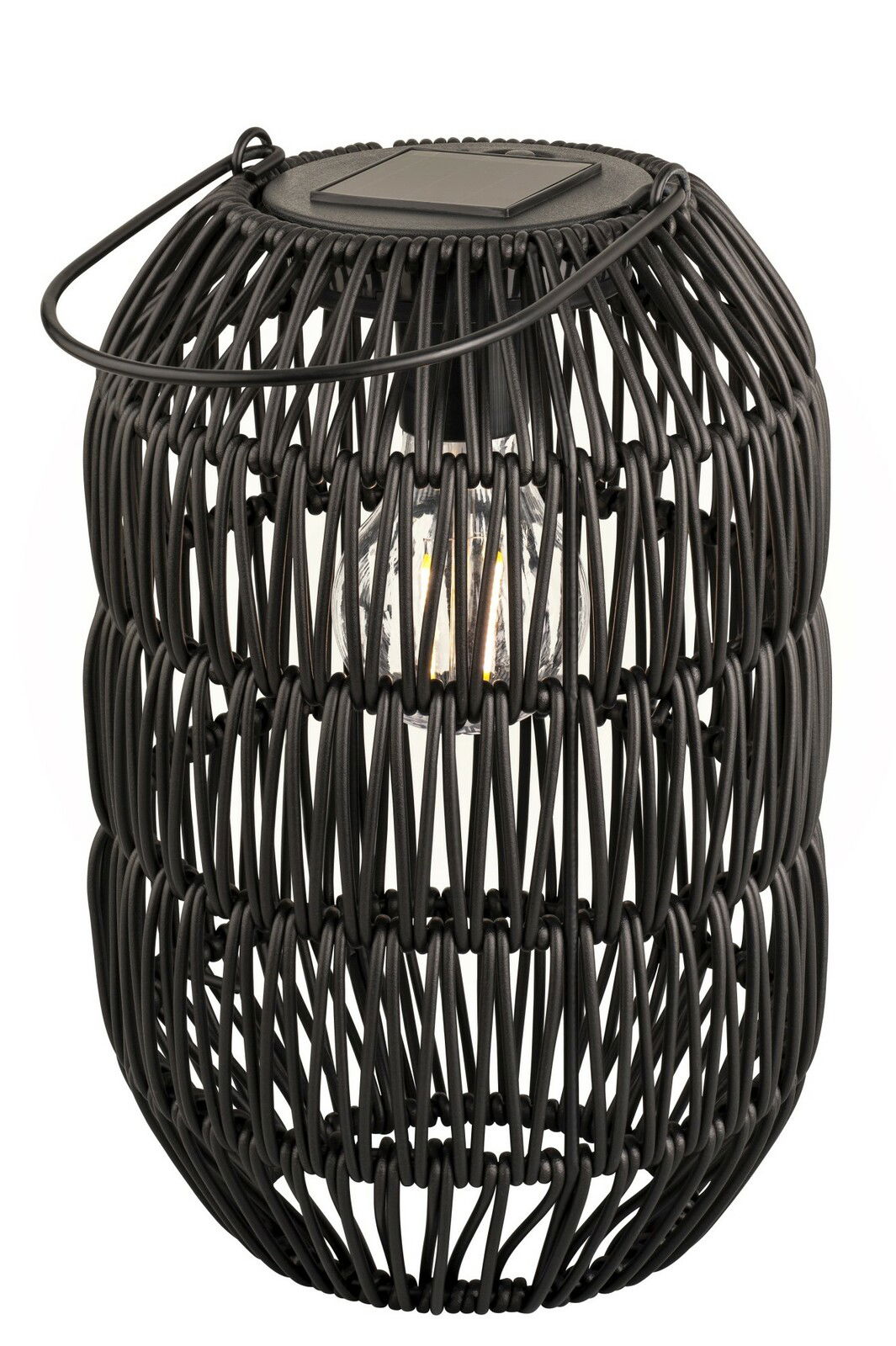 Lumineo Solar Laterne eisen Schwarze Solar Laterne aus Eisen mit geflochtenem Design, seitliche Perspektive