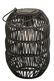 Schwarze Solar Laterne aus Eisen mit geflochtenem Design, seitliche Perspektive