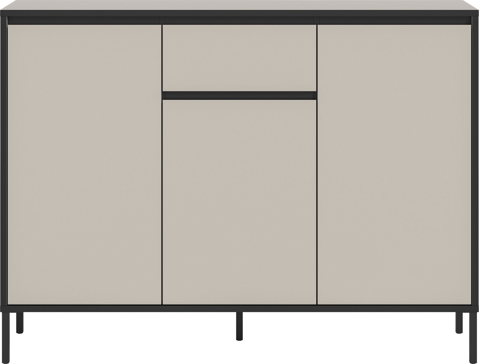 Moderne Kommode mit drei Türen und einem Schubfach, frontal betrachtet