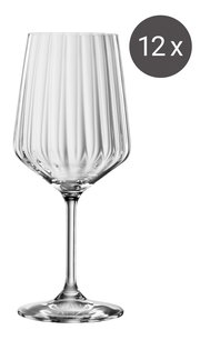 Stielglas mit elegantem Rillendesign, seitliche Perspektive, Set bestehend aus 12 Gläsern