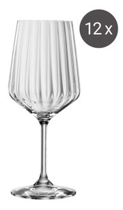 Glas op voet met een elegant geribbeld ontwerp, zijaanzicht, set van 12 glazen