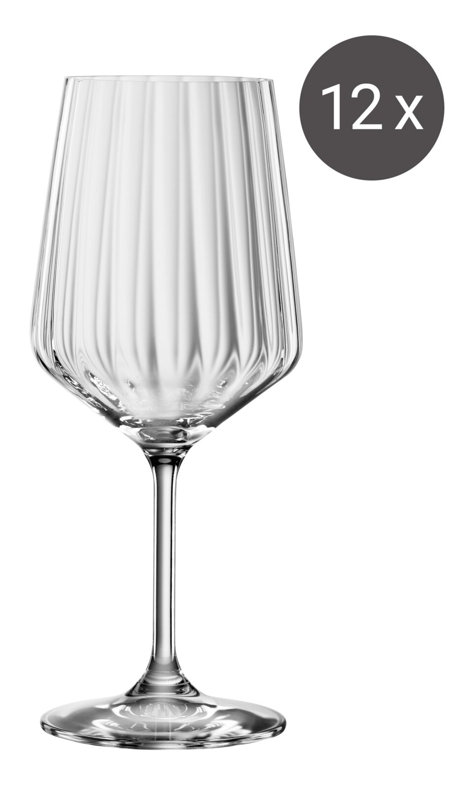 Glas op voet met een elegant geribbeld ontwerp, zijaanzicht, set van 12 glazen
