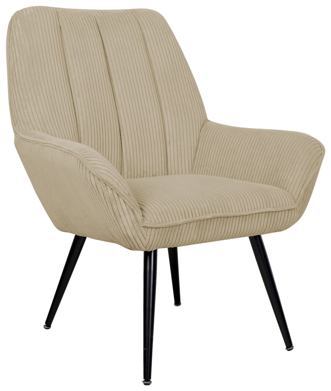 Cantus Fauteuil SIMON Beiger Sessel mit geripptem Stoffbezug und schwarzen Metallbeinen, seitliche Perspektive