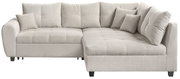Beige Ecksofa mit Kissen, Perspektive von vorne rechts