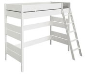 Weißes Hochbett mit Leiter, seitliche Perspektive