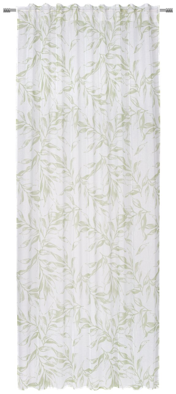 Fertigvorhang Flora 140x245 mit grünem Blattmuster, frontal aufgenommen