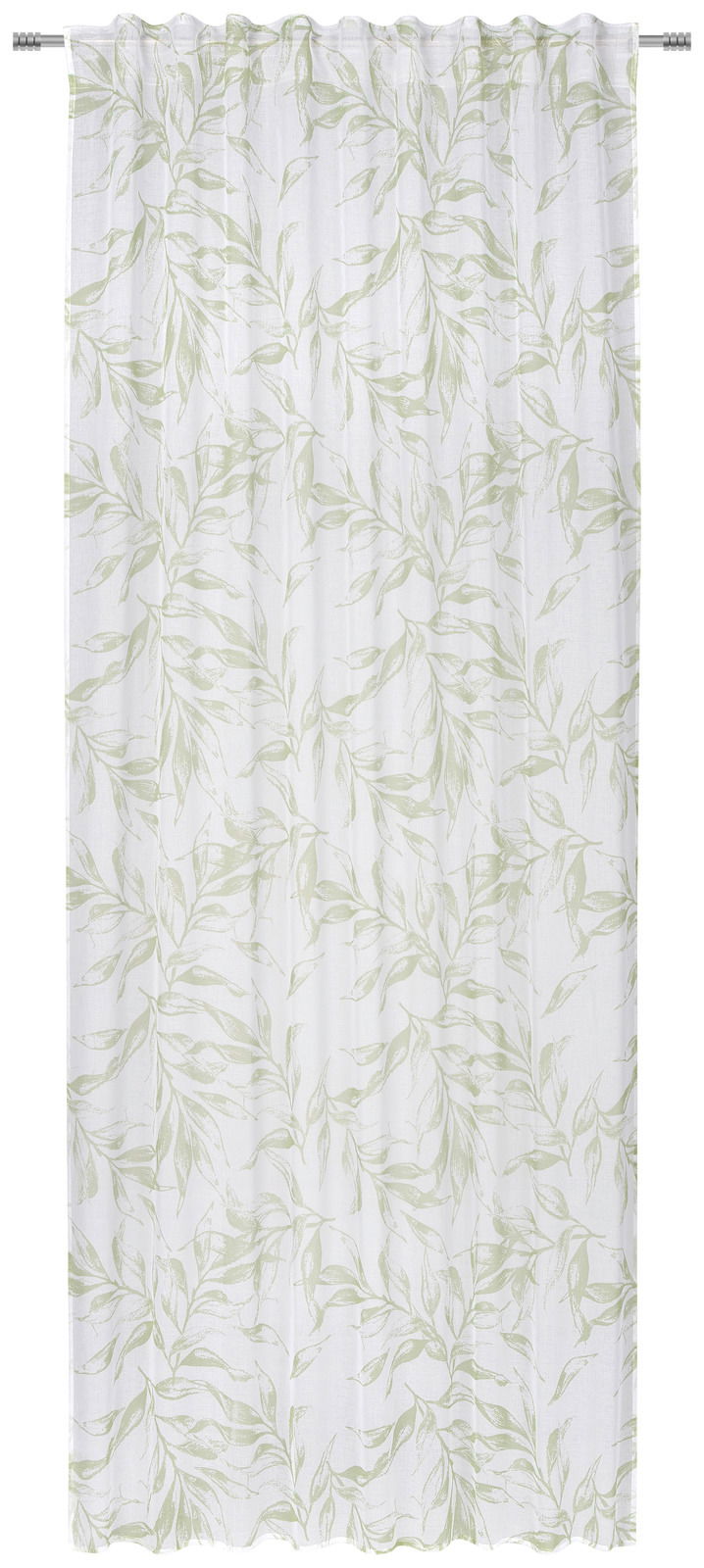 Fertigvorhang Flora 140x245 mit grünem Blattmuster, frontal aufgenommen