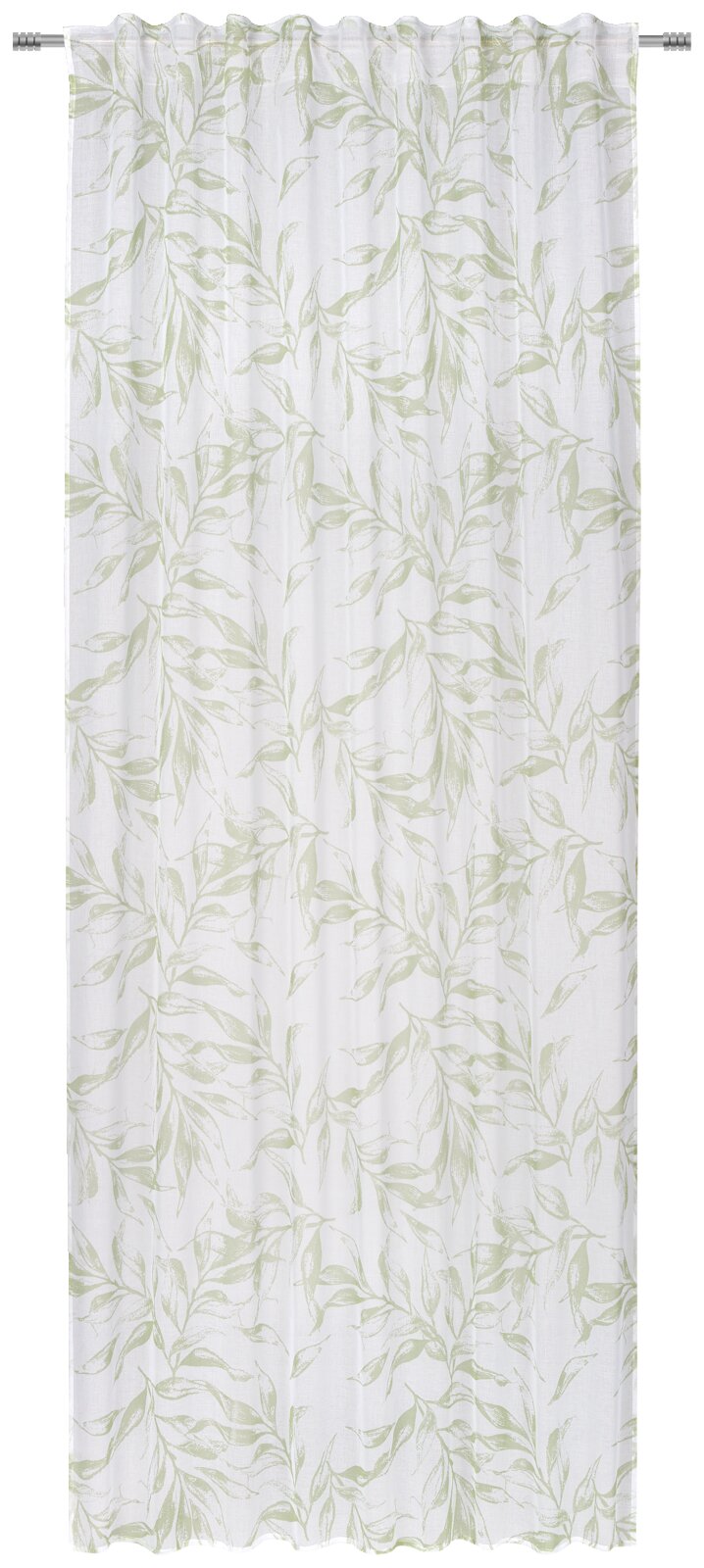 Fertigvorhang Flora 140x245 mit grünem Blattmuster, frontal aufgenommen