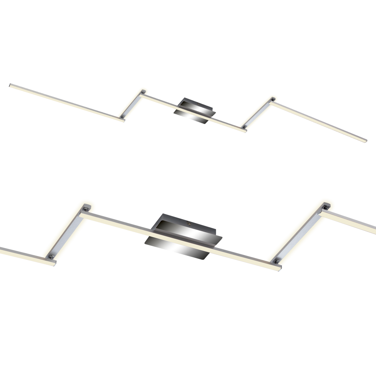 Moderne LED-Deckenleuchte mit geometrischem Design, seitliche Perspektive