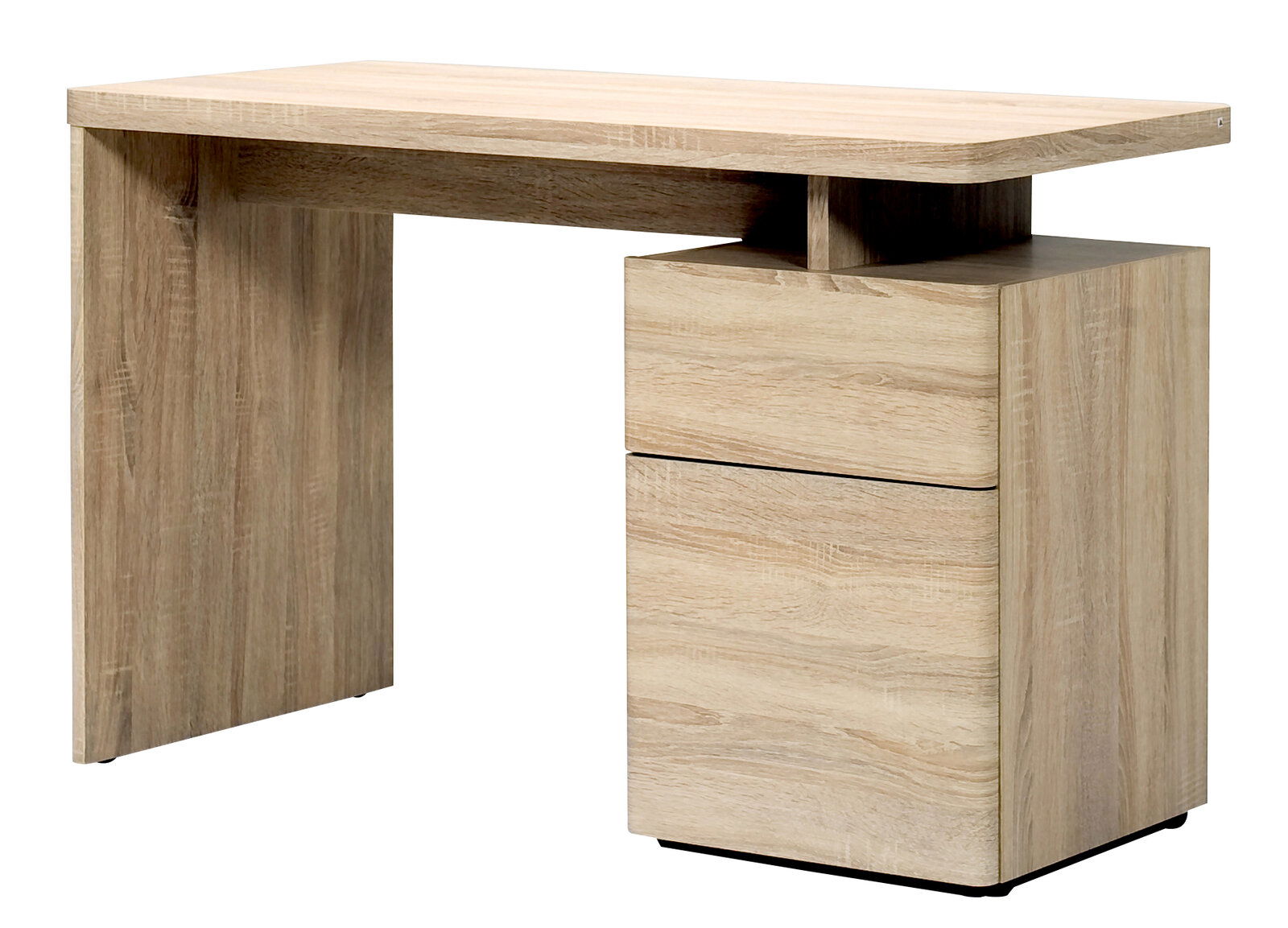 Jahnke Schreibtisch CUUBA LIBRE Moderner Schreibtisch aus hellem Holz mit zwei Schubladen, seitliche Perspektive