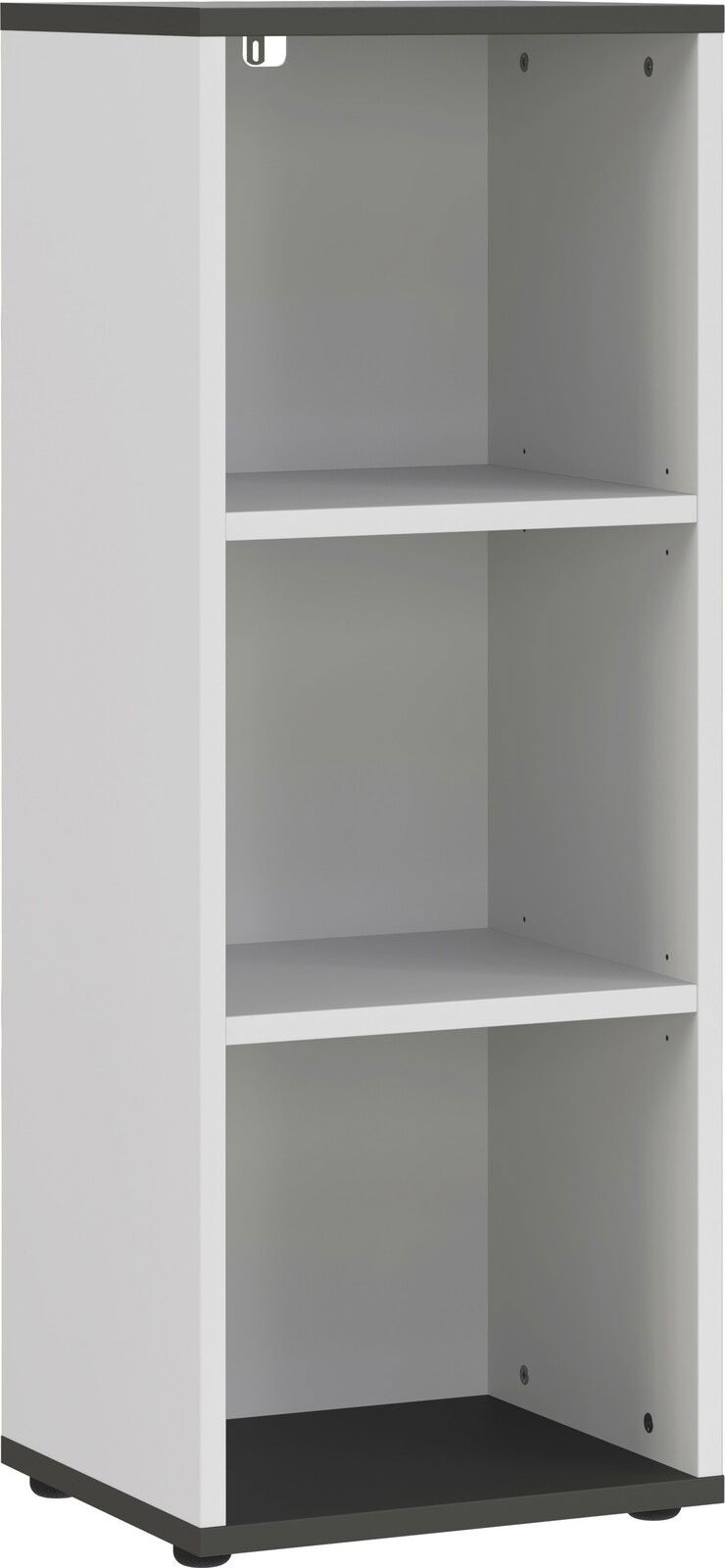 Schmales Aktenregal mit drei offenen Fächern, Vorderansicht