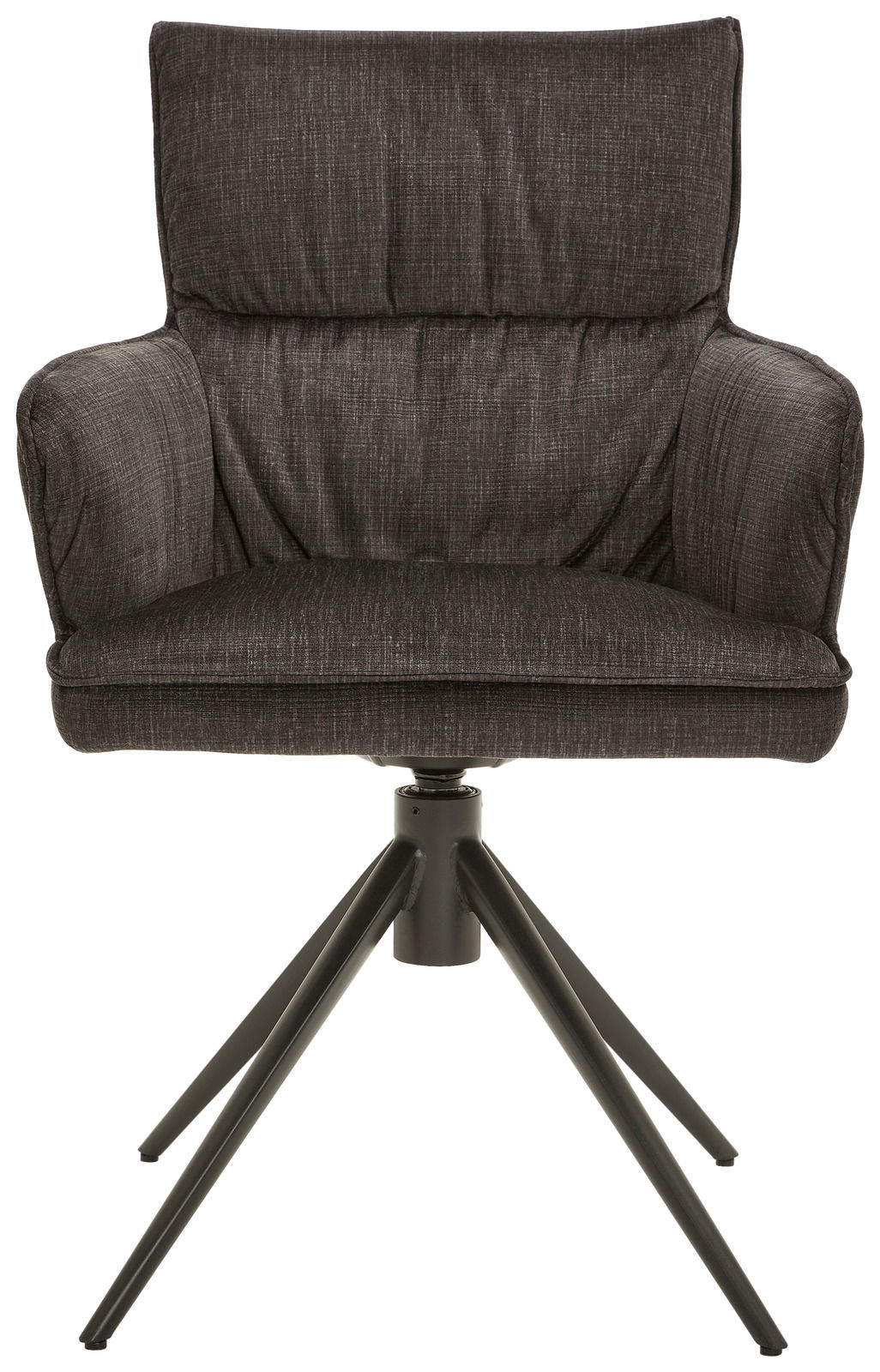 Moderner Armlehnstuhl in dunklem Stoff, Vorderansicht