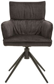 Moderner Armlehnstuhl in dunklem Stoff, Vorderansicht