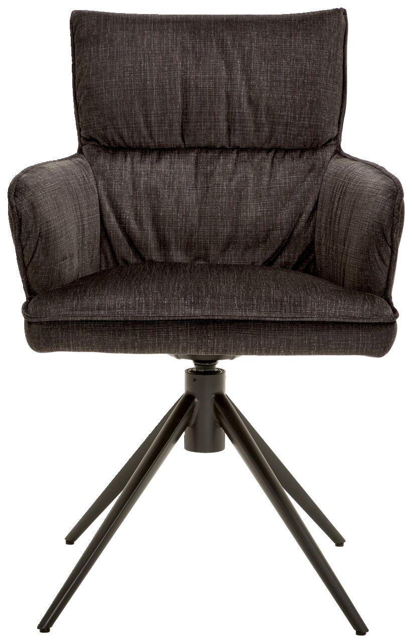 Moderne fauteuil met donkere bekleding, vooraanzicht