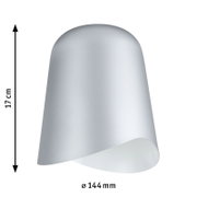 Zilveren decoratieve paraplu Alvaro met een hoogte van 17 cm en een diameter van 144 mm, gezien vanaf de zijkant.
