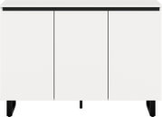 Modernes weißes Sideboard mit drei Türen, frontal betrachtet.