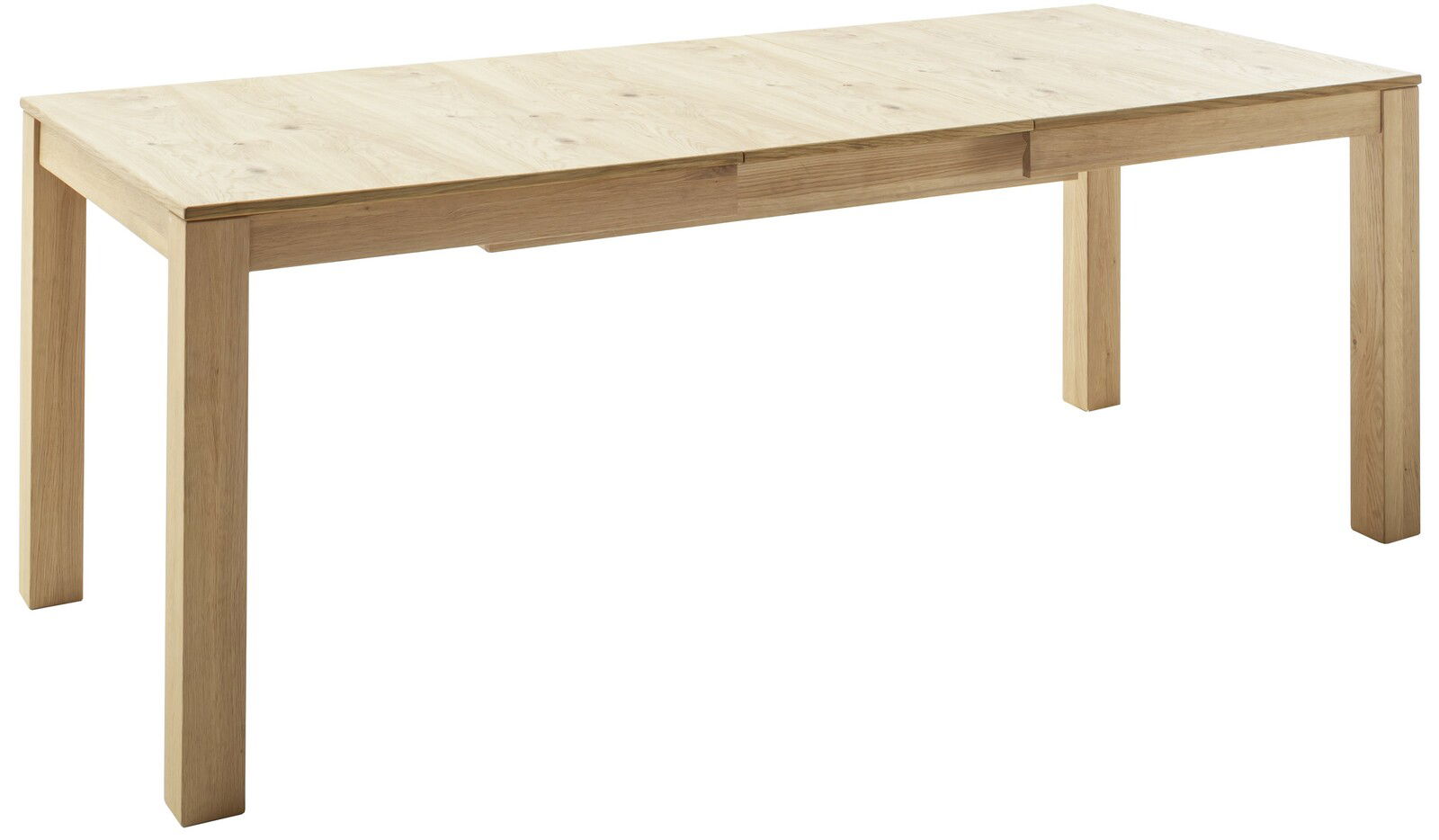 Holzesstisch in rechteckiger Form, aus hellem Holz, seitliche Perspektive