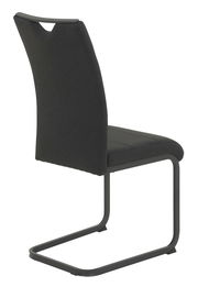 Schwarzer Schwingstuhl aus seitlicher Perspektive mit gepolsterter Rückenlehne und Metallgestell.