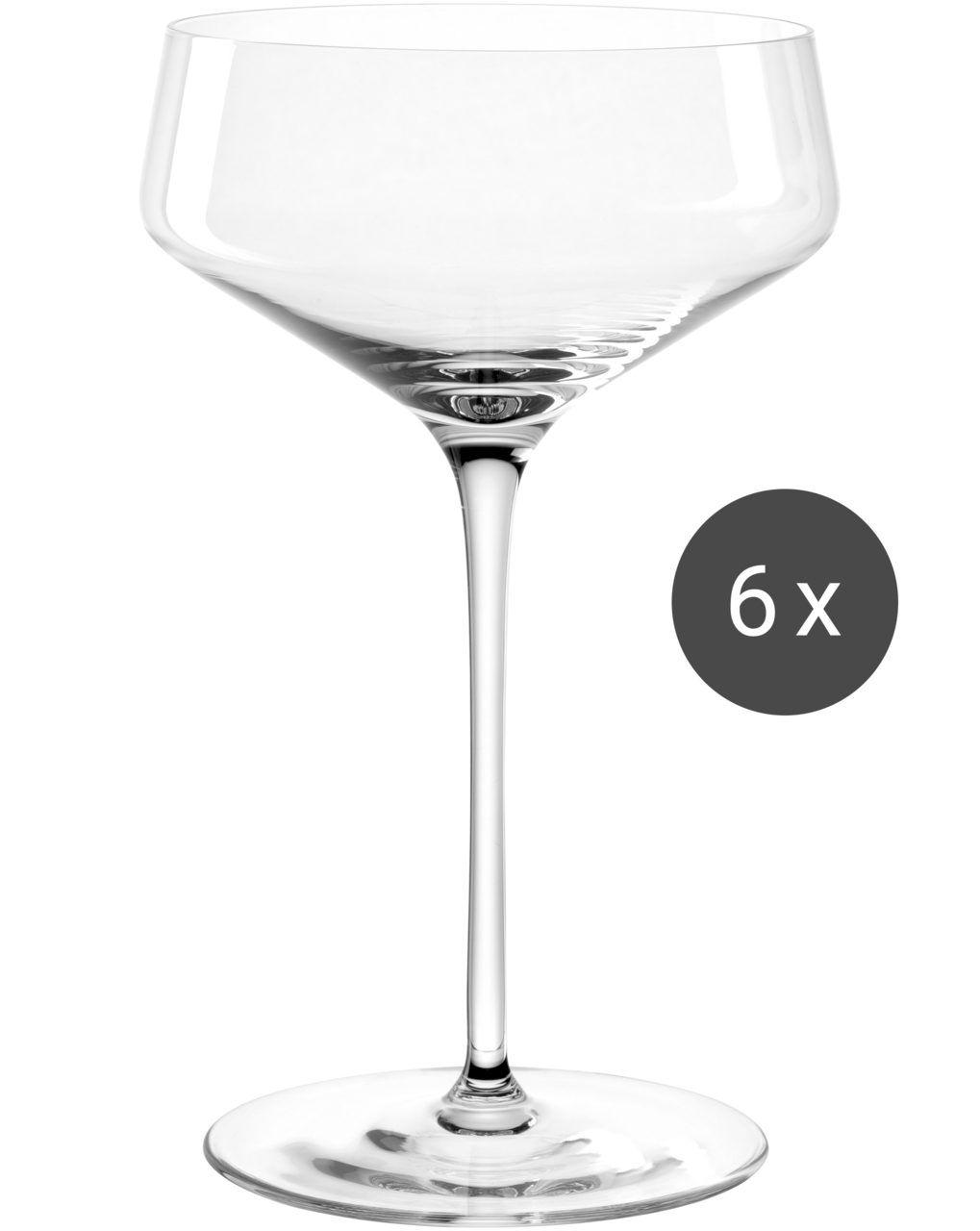 Leonardo Champagnerschale 6er-Set PUCCINI Elegante Champagnerschale aus Glas, seitliche Ansicht, 350ml, Teil eines 6er-Sets