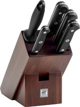 Messerblock 6-tlg Gourmet aus Holz mit fünf Messern und einem Wetzstahl, seitliche Perspektive