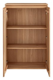 Offenes Highboard aus Holz mit zwei Einlegeböden, frontale Ansicht