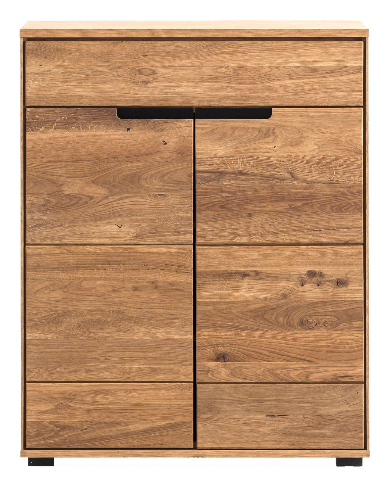 Linea Natura Schuhschrank LOLA Frontansicht eines modernen Schuhschranks aus Holz mit mehreren Schubladen und Türen.