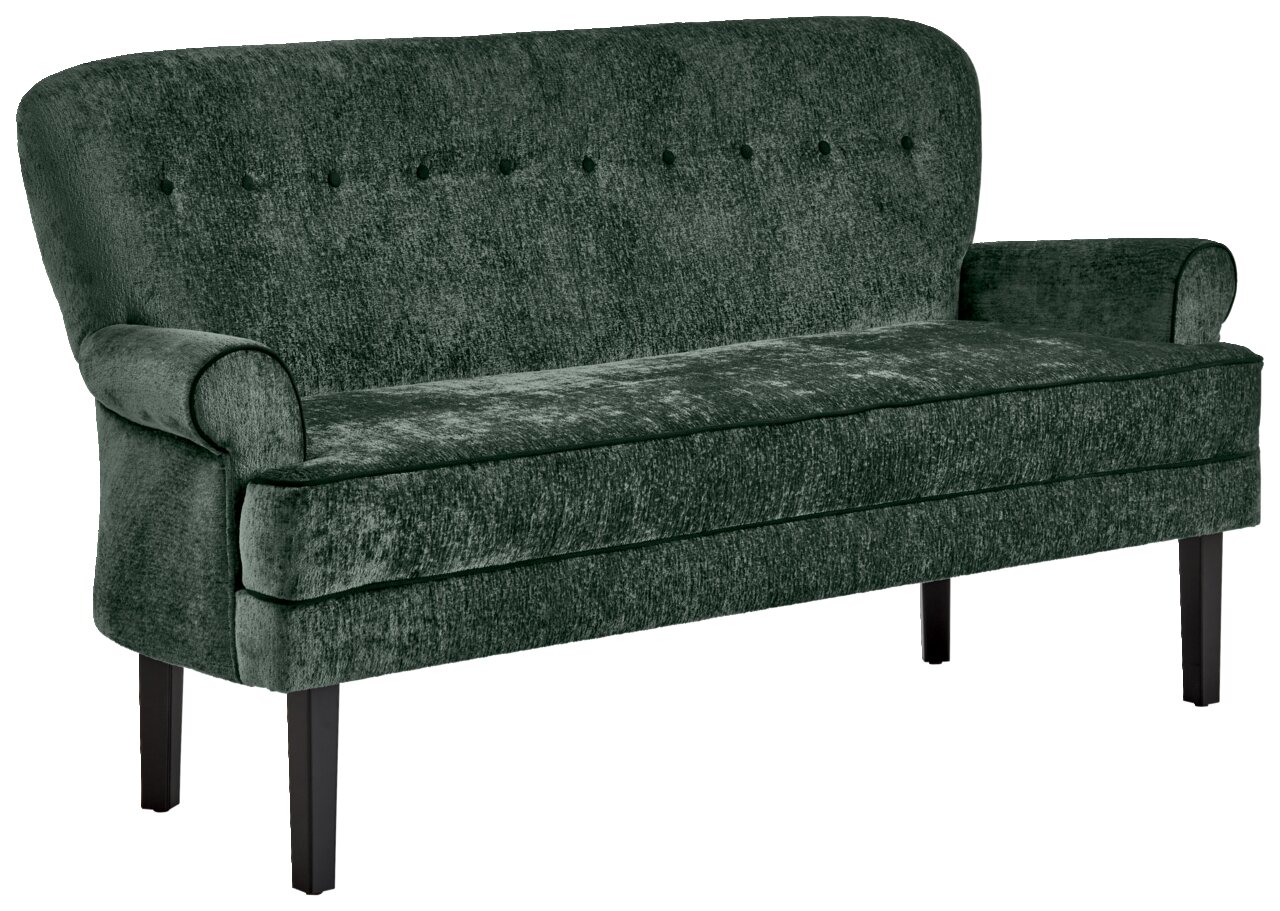 Valdera Sitzbank SALZBURG Grüne Sitzbank mit Knopfdetails auf der Rückenlehne, seitliche Perspektive