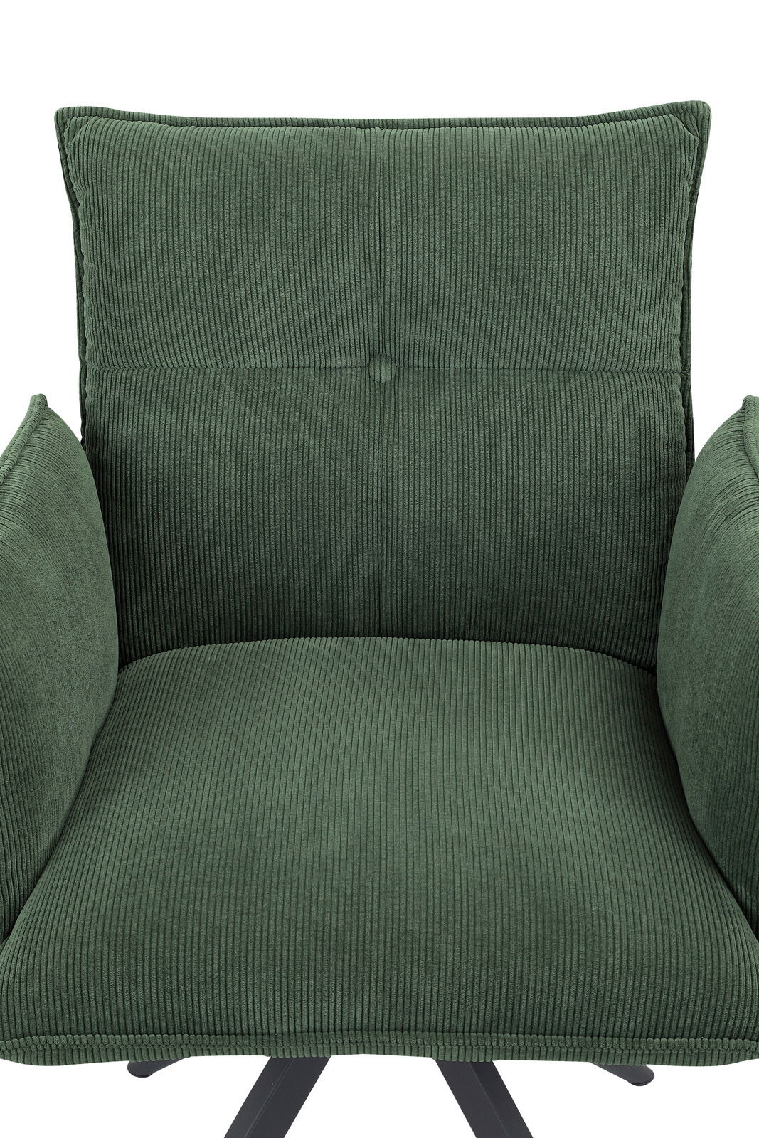 Grüner Armlehnstuhl aus Cordstoff, Vorderansicht