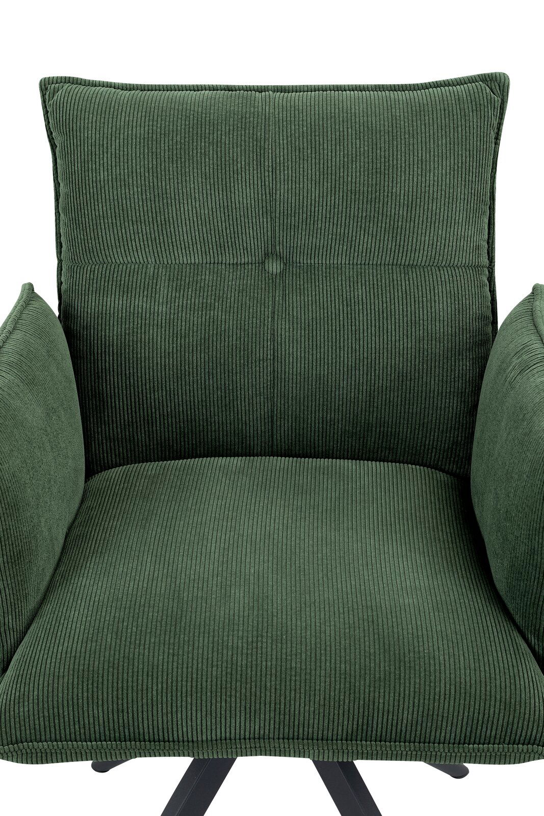 Grüner Armlehnstuhl aus Cordstoff, Vorderansicht