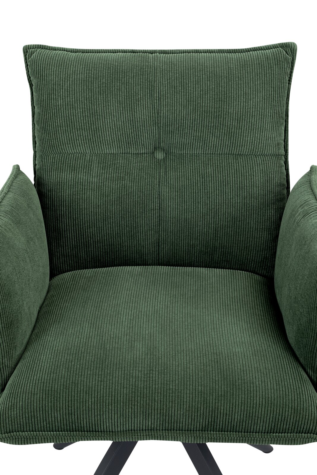 Grüner Armlehnstuhl aus Cordstoff, Vorderansicht