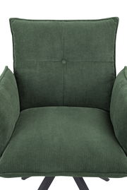 Grüner Armlehnstuhl aus Cordstoff, Vorderansicht