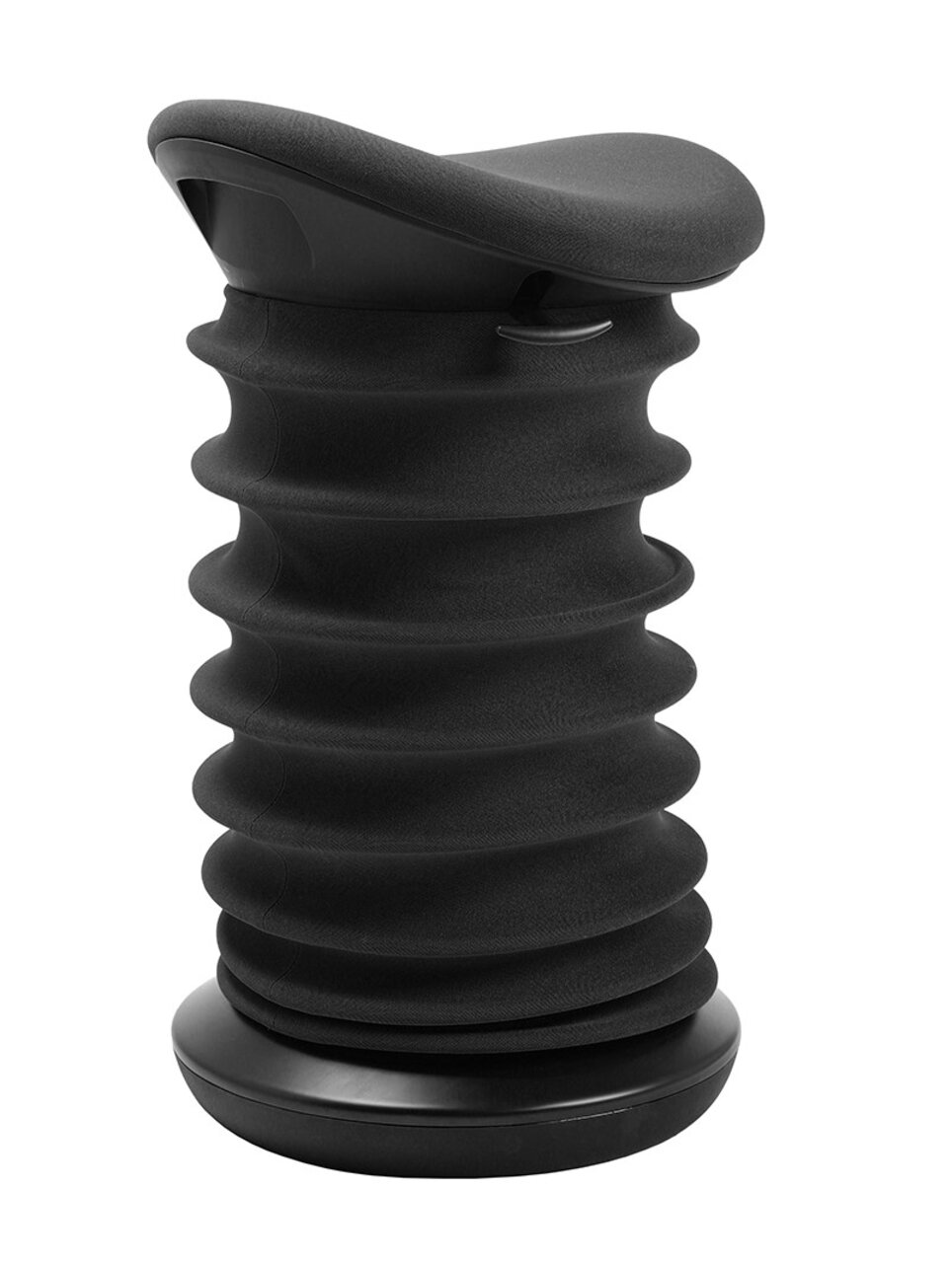 Schwarzer Schwinghocker Topstar SITNESS 4D, seitliche Perspektive, mit wellenförmigem Design und ergonomischem Sitz.
