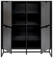 Schwarzes Highboard mit offenen Türen, Vorderansicht