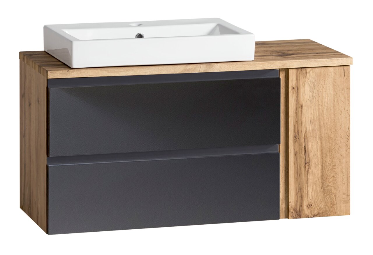 XORA Waschtisch-Set VARESE Waschtisch-Set 105 cm mit weißem Waschbecken und Holzoptik, Frontansicht