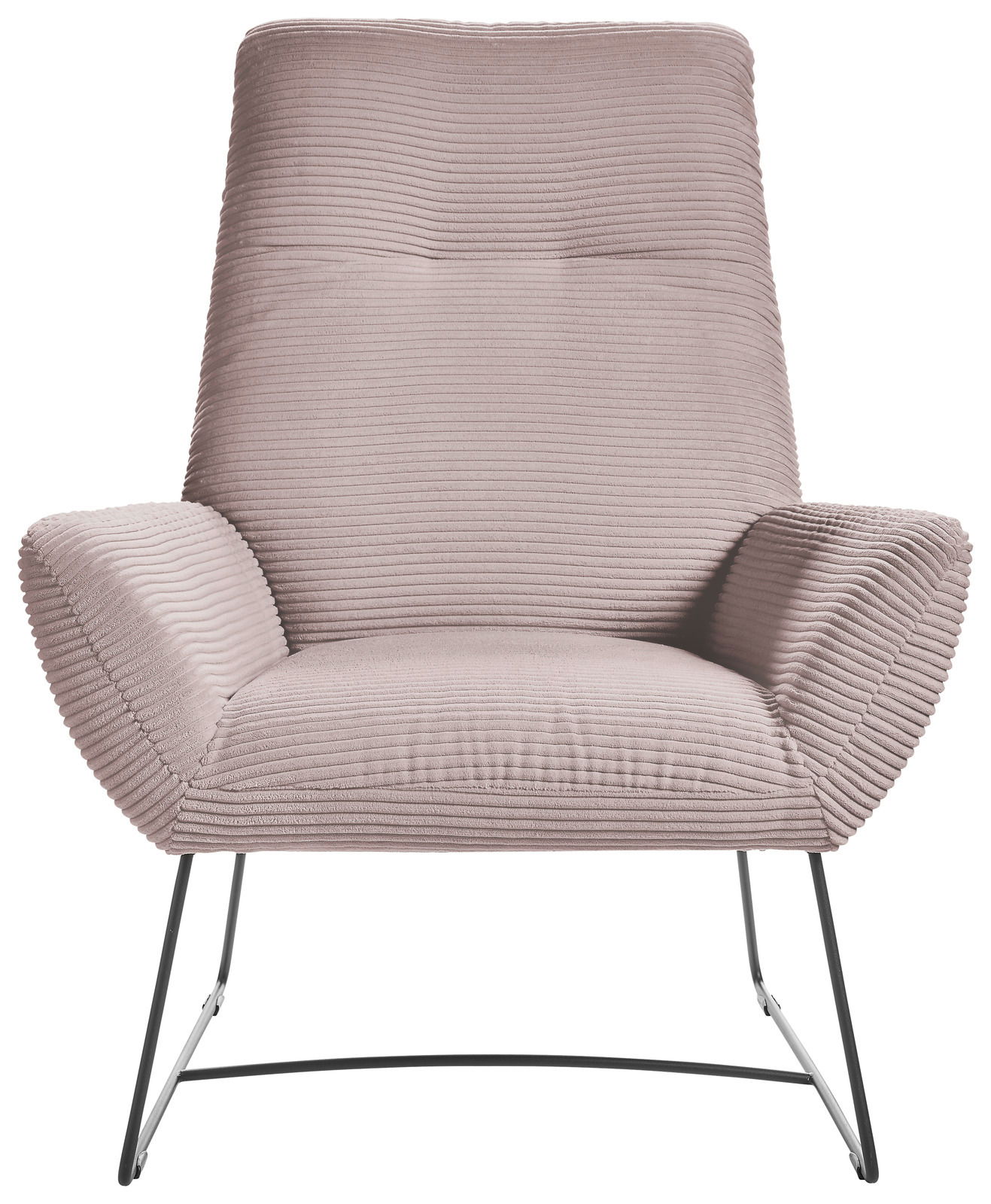 Moderner Sessel mit geripptem Stoffbezug in Beige, Vorderansicht