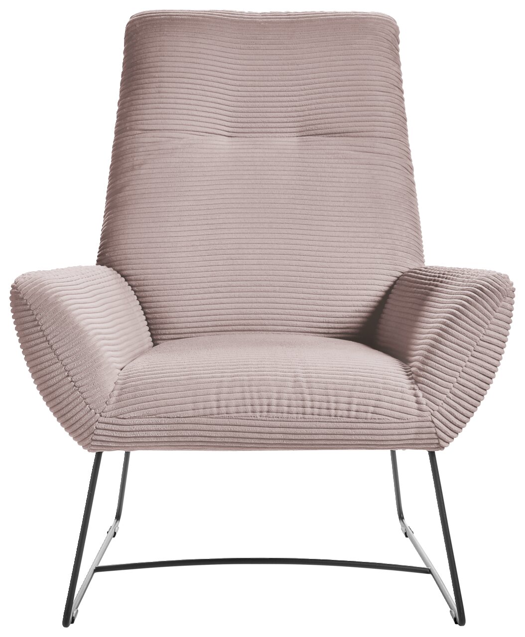 Moderner Sessel mit geripptem Stoffbezug in Beige, Vorderansicht