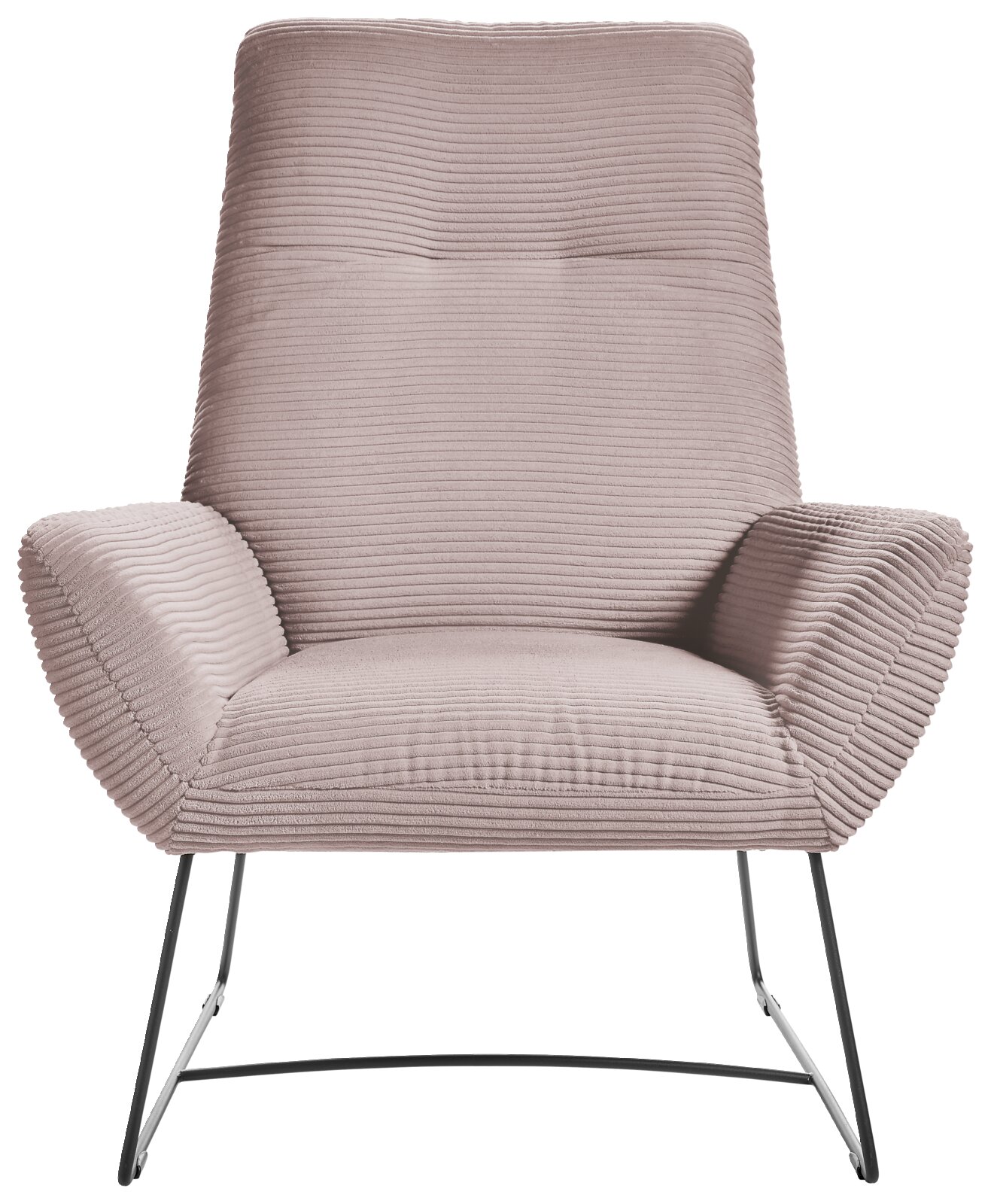 Moderne fauteuil met geribbelde stoffen bekleding in beige, vooraanzicht