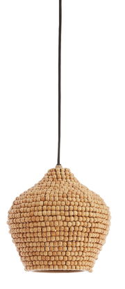 Hängeleuchte aus Holzperlen, seitliche Perspektive