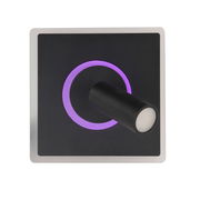 LED-Deckenleuchte Spark mit modernem Design, quadratischer Form und lila Leuchtring, Ansicht von vorne