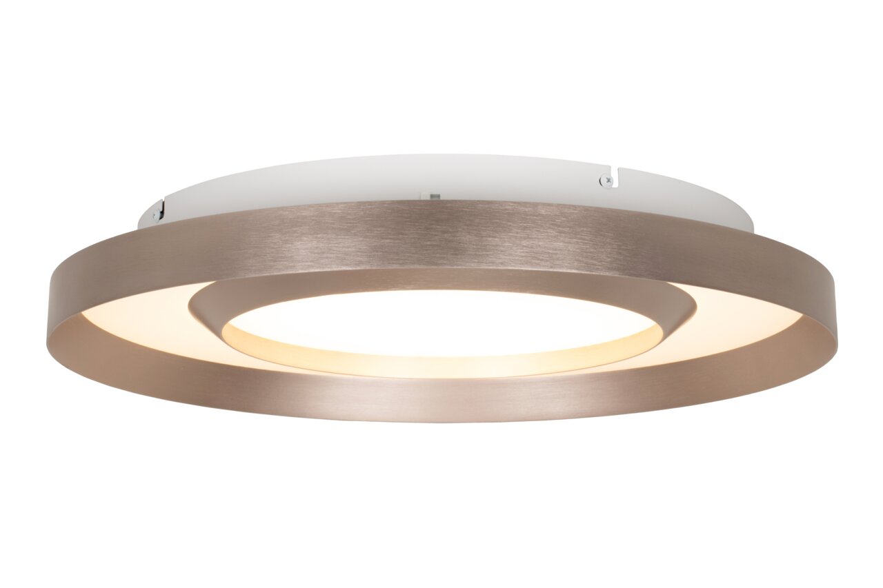 Novel LED-plafondlamp DECKENLEUCHTE Moderne led-plafondlamp in zijaanzicht met een elegant, ringvormig ontwerp en warmwitte verlichting.