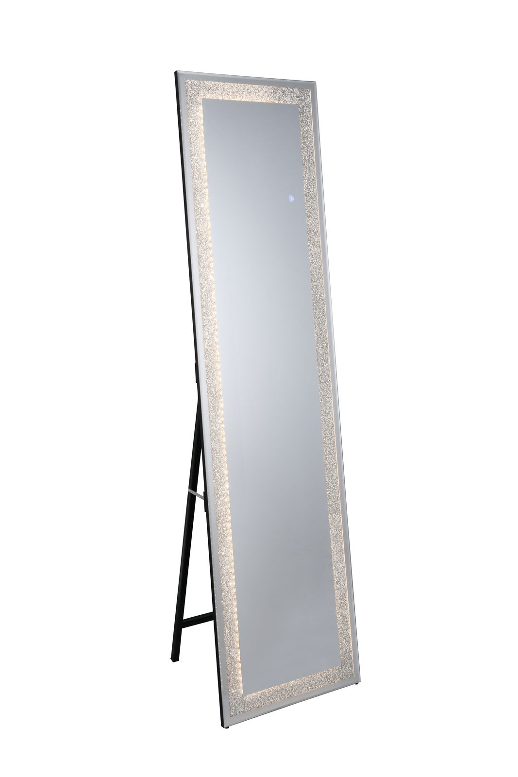 LED-Standspiegel 40x160cm mit beleuchtetem Rahmen, seitliche Perspektive