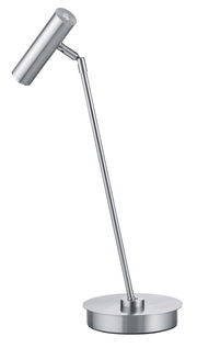 Moderne LED-Tischleuchte aus Metall in seitlicher Perspektive