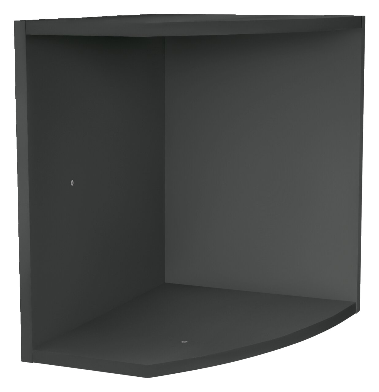 Eckregal-Aufsatz in dunklem Grau, perspektivisch von vorne links betrachtet