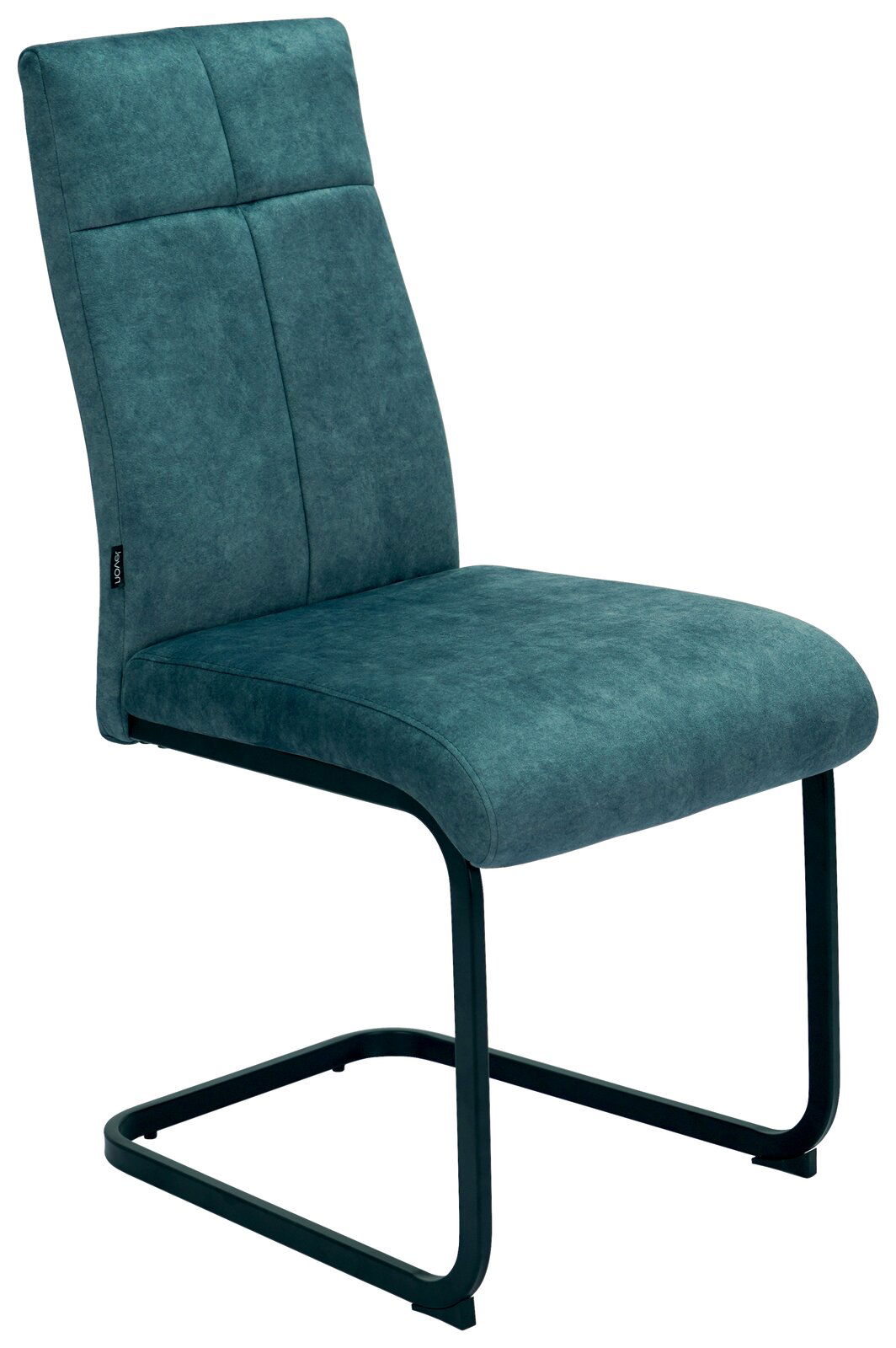 Moderner Schwingstuhl in Grün mit Metallgestell, seitliche Perspektive