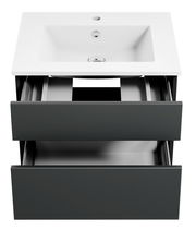 Moderne Badkombination mit Waschbecken und zwei offenen Schubladen, Ansicht von oben