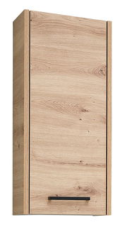 Wandschrank aus Holz mit moderner, minimalistischer Frontansicht und schwarzem Griff.